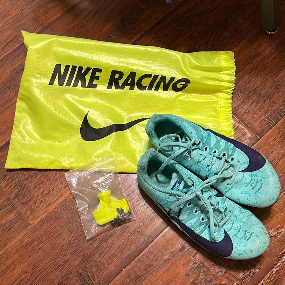 NIKE RUNNING Blue Spike Track Shoes w/ spikes, key, and bag included